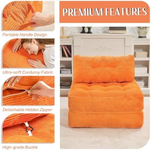 HABUTWAY Folding Sofa Bed, Convertible Sleeper Chair Bed w/2-Pillow & Handle - Image 6