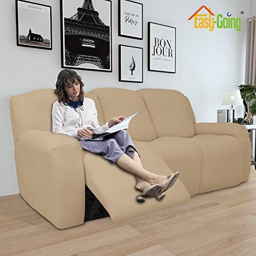 Easy-Going 8 Pieces Recliner Couch Stretch Sofa Slipcover Sand - Image 2