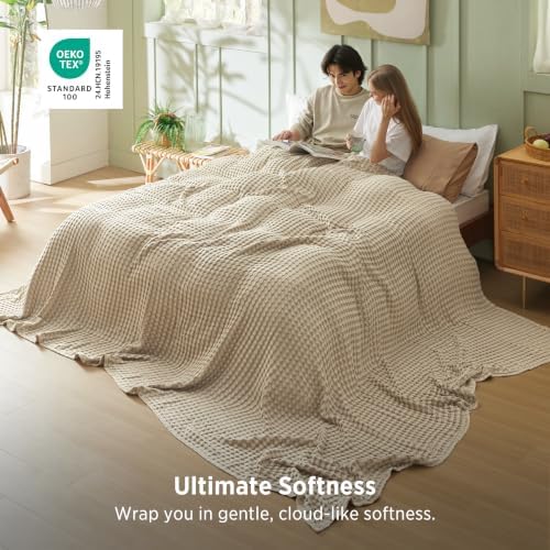 Bedsure Cooling Waffle Blanket for Hot Sleepers, Warm Taupe, Oversized King - Image 5