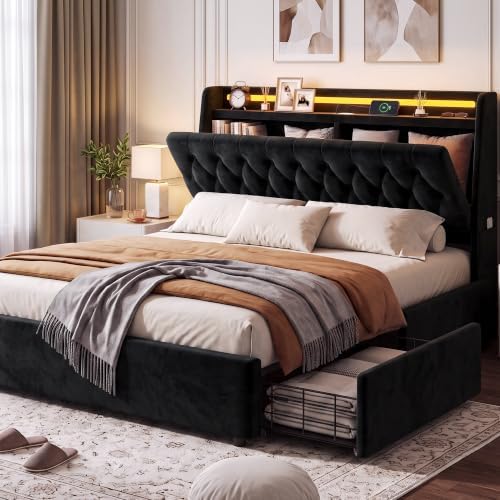 Jocoevol Queen LED Velvet Bed Frame by JOCOEVOL