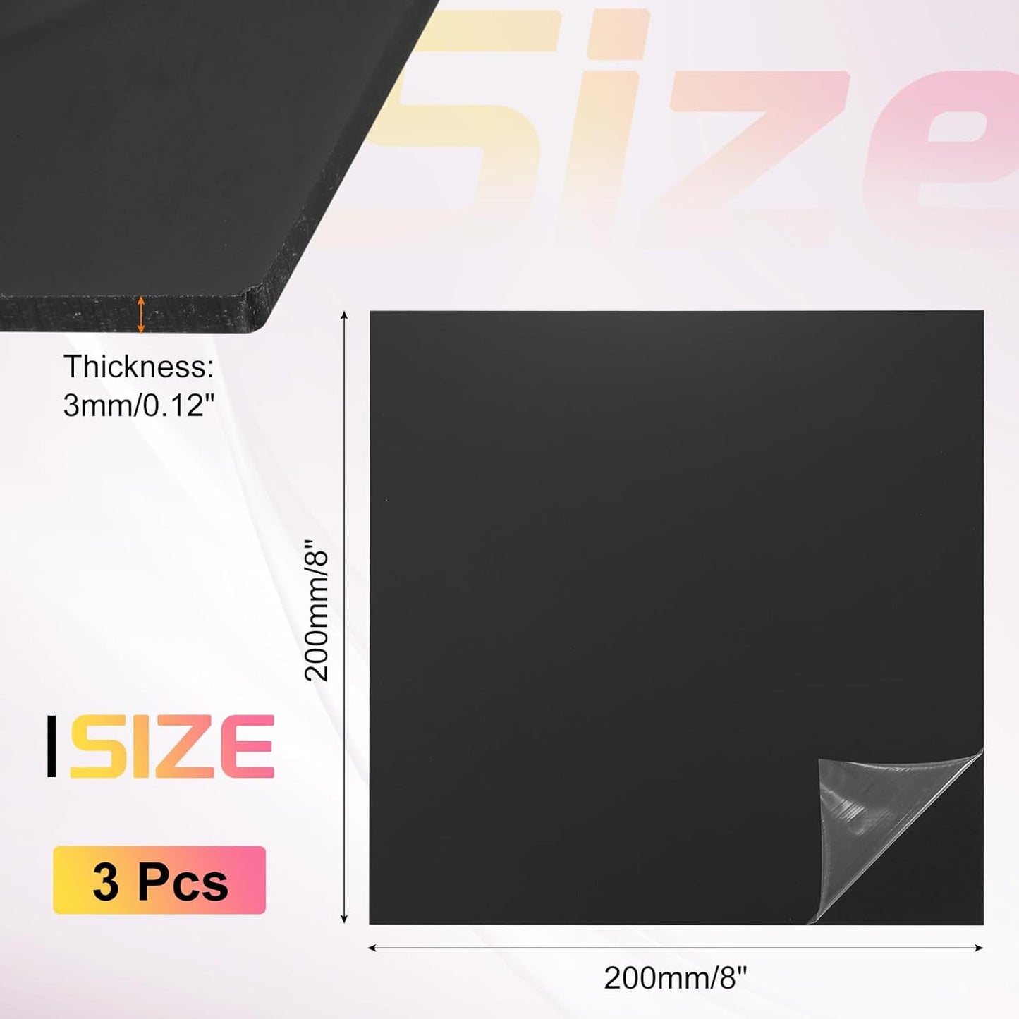 uxcell 3Pcs Acrylic Sheets 8x8 Inch Acrylic Panel 1/8 Inch-3mm Plastic Board for Picture Frames Sign Holders DIY Display Projects Craft, Black