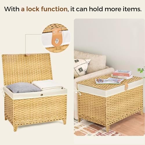 Wicker Storage Basket with Lid, 200L Storage Bin with Removable Liner Bag - Image 4