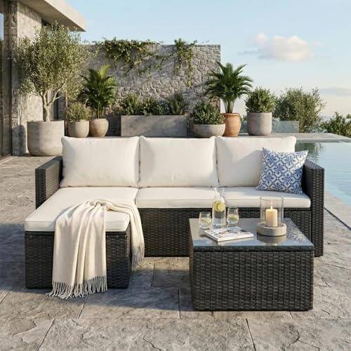JAMFLY 3-Piece All-Season Wicker Patio Sectional Sofa Set - Image 3