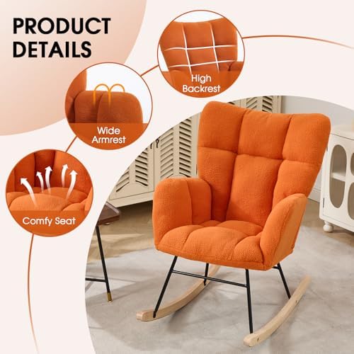 Nursery Rocking Chair, Teddy Upholstered Glider Chair - Image 5