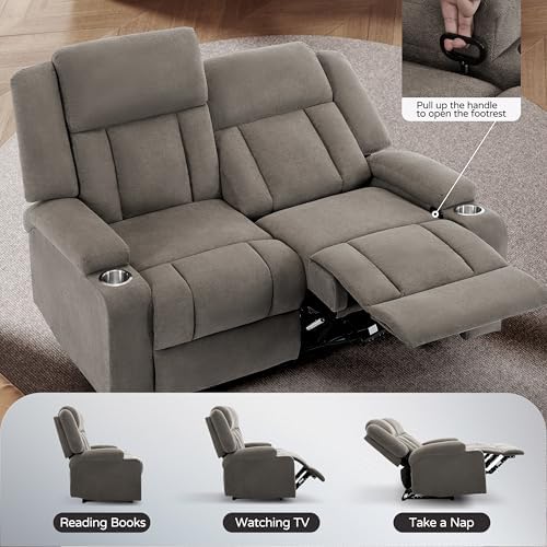 Recliner Sofa with Cup Holders, 3-Seater Fabric Reclining Couch, Manual - Image 3