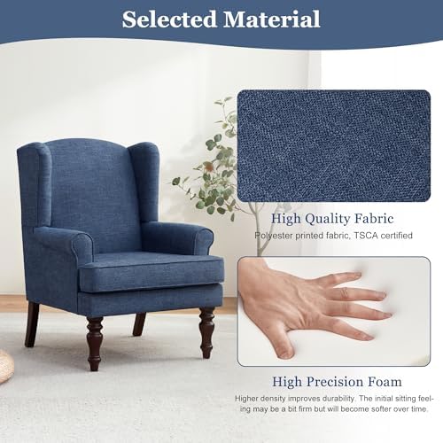 HUIMO Printed Wingback Accent Chair, Linen Upholstered High Back Armchair - Image 6