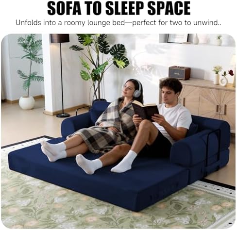 79" Memory Foam Sofa Bed, High Backrest Convertible Futon Boneless Couch - Image 6