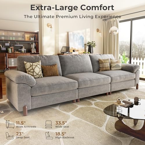 SITJOY Cloud Couch Sectional, 3 Seater Sofa, Chenille in Light Gray - Image 3