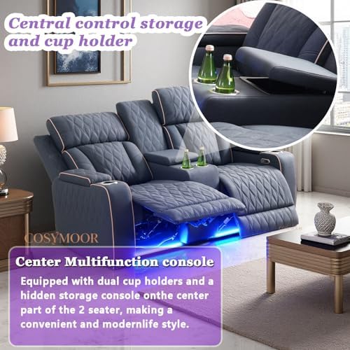 Power Reclining Loveseat with LED Light, Sandad Leather Sectional Loveseat and - Image 5