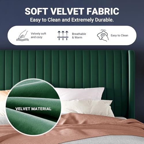 Allewie Queen Size Bed Frame/Velvet Upholstered Platform Bed/Vertical Channel - Image 6
