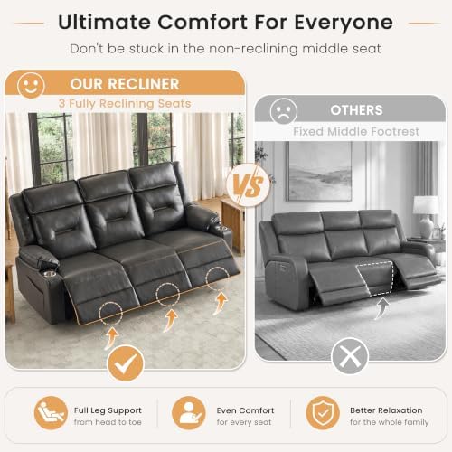 3-Piece Recliner Sofa Set, 2 Single Chairs & 3-Seater Reclining Couch - Image 7