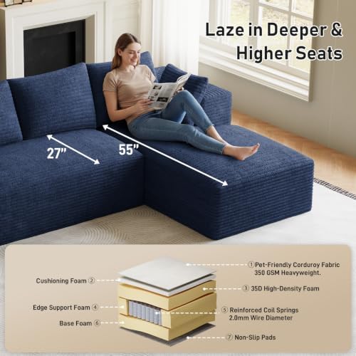 ONEMMLION 107" L-Shaped Cloud Boneless Couch Sofa - Image 4