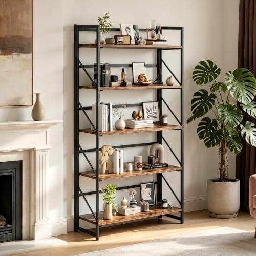 JSB 5 Tier No Assembly Folding Bookshelf, 30.7" Wide Foldable Storage Bookcase - Image 7