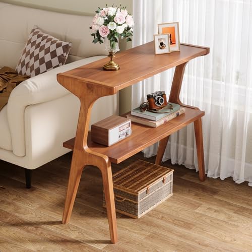 Tribesigns Set of 2 Solid Wood End Table, 2-Tier Mid-Century Modern Side Table - Image 3