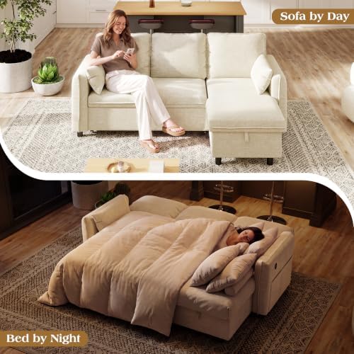 83" L Shaped Sleeper Sofa Bed, Pull Out Sectional Couches - Image 3