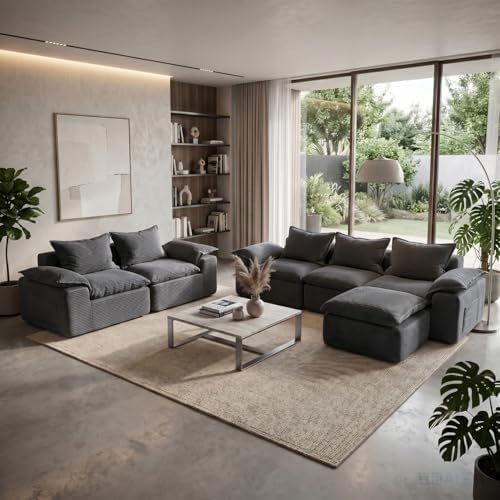 2Pcs Cloud Sectional Couch Sets, Convertible Modular Sofa. Grey by Buytime