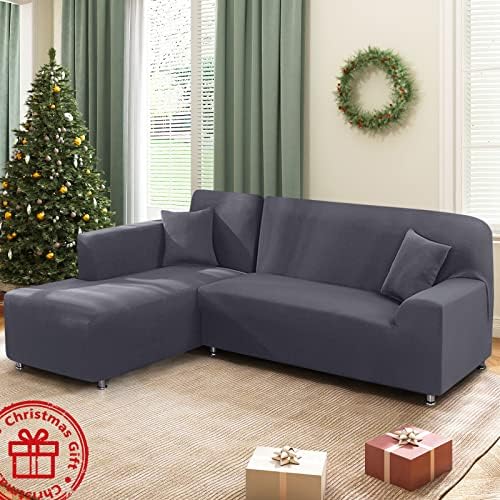 KinCam Sectional Couch Covers Stretch L Shape Sofa Covers, Light Grey - Image 6