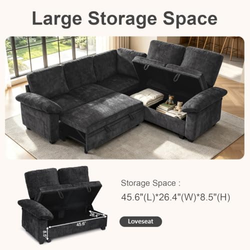 85'' Modular Sectional Sleeper Sofa, L Shape Pull Out Sofa Bed - Image 3