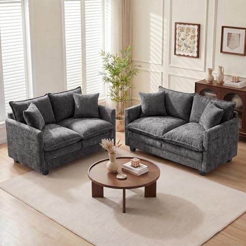 Loveseat Sofa Couch 2 Piece Set, Small Compact 50" Love Seat 27" Deep Cloud by MUDANT