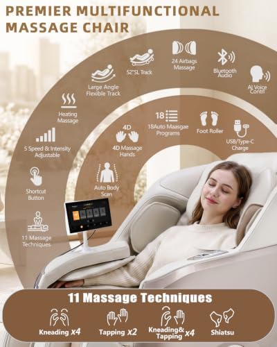 4D Massage Chair Full Body Zero Gravity SL Track Recliner，Beige - Image 3