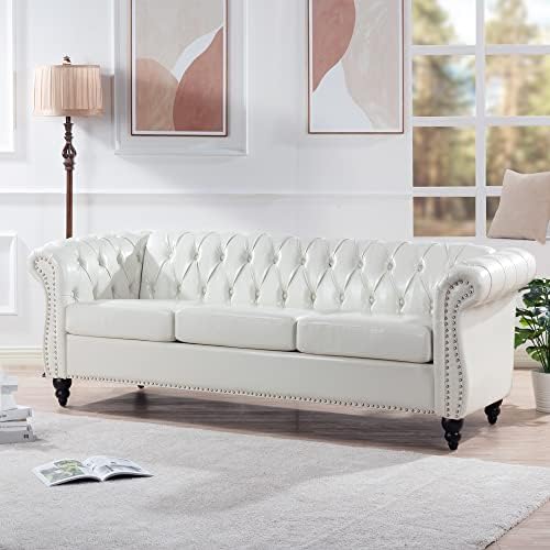 LEVNARY Chesterfield Sofa, Classic Tufted Upholstered Leather Couch, Modern 3 - Image 3