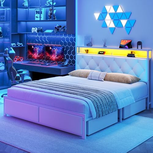 Queen Bed Frame with 4 Storage Drawers, Metal Platform Bed Frame Queen Size - Image 7