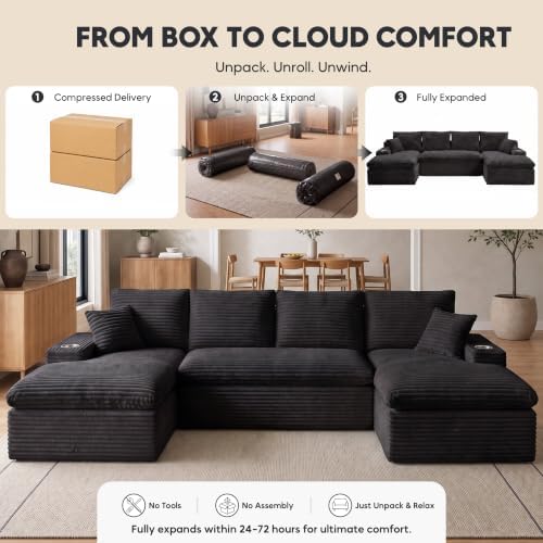 120" Modular Sectional Sofa, U-Shape Boneless Couch - Image 5