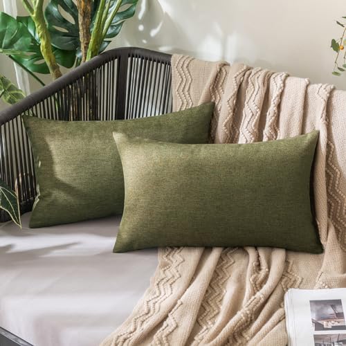 MIULEE Decorative Outdoor Pillow Covers Lumbar Waterproof 12x20 Olive Green by MIULEE