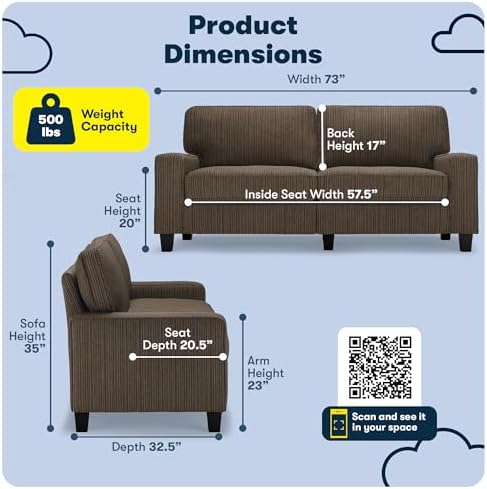 Serta Palisades 73" Track Arm Sofa, Easy Care Polyester, Soft Pillow Back - Image 2