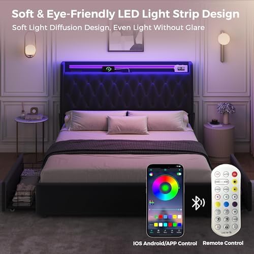 Queen LED Velvet Bed Frame - Image 6