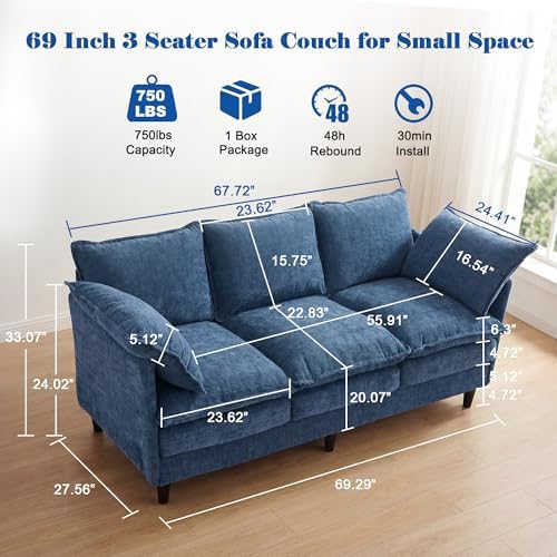 3 Seater Couch & Loveseat Sofa 2 Piece Set, Small 50" Love Seat & 69" Cloud 3 - Image 3
