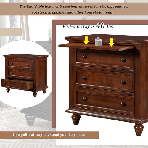 LUMISOL 27.6'' Nightstand with Pine Wood Veneer & 3 Drawers - Image 7