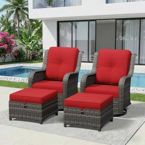 4 Piece Outdoor Wicker Patio Furniture Set, Outdoor Swivel Rocker Patio Chairs by Gardenbee