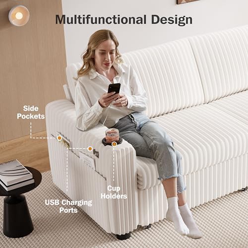 Sunny Heart 91" Plush Corduroy L Shaped Sectional Sleeper Sofa Bed - Image 5