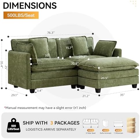 76'' L Shaped Sectional Cloud Couch, Modular Sofas - Image 2