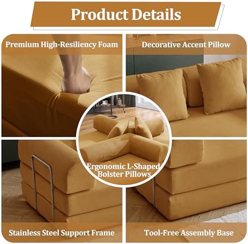 79'' Convertible Compressed Corduroy Folding Cloud Sofa Bed, 5 in 1 Modern - Image 4