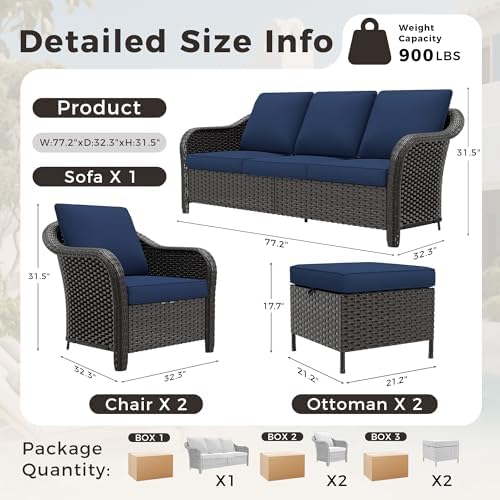 5 Piece Patio Furniture Set, Wicker Outdoor Conversation Set - Image 2