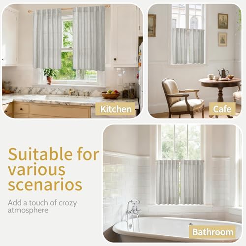 Light Grey Linen Semi Sheer Curtains 40 Inches Long - Image 2