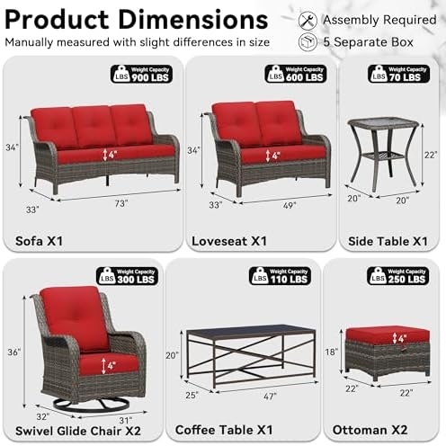 8 Piece Outdoor Wicker Patio Furniture Set, Outdoor Swivel Rocker Patio Chairs - Image 2