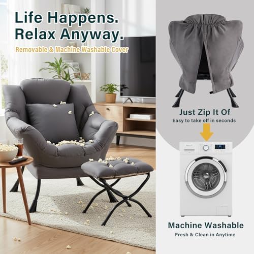 Lazy Chair with Ottoman, Comfy Reading Chair - Image 4