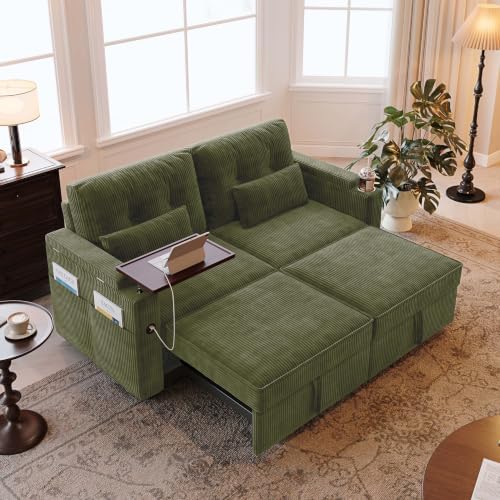 73'' Sleeper Sofa Bed Queen, Corduroy Pull Out Couch - Image 2