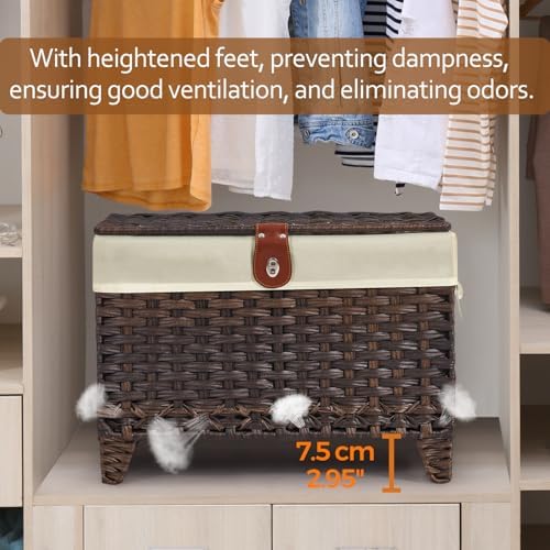 Wicker Storage Basket with Lid, 65L Shelf Basket with Removable Liner Bag - Image 3
