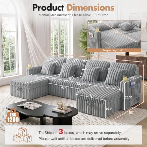 108" U Sectional Sleeper Sofa Pull Out Couch - Image 3