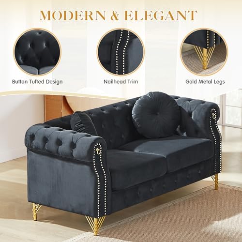 2 Pieces Mid Century Modern Chesterfield Sofa Set, Upholstered Button Tufted - Image 5