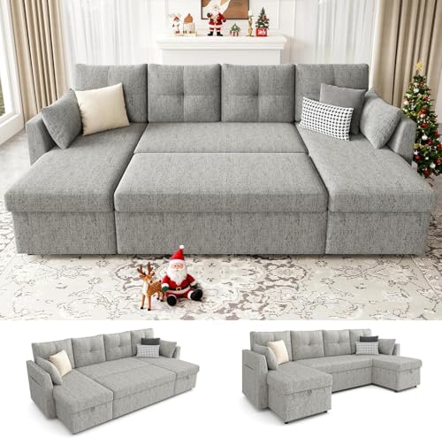 Huatean Home Oversized Sleeper Sofa Couch, Sectional Sofa Bed, Light Grey by huateanhome