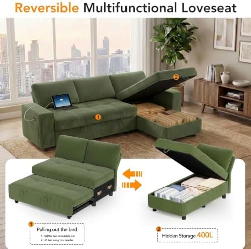 WEUP 81" Sectional Sofa with Pull Out Bed, 3 Seat Sleeper Sofa with Storage - Image 7