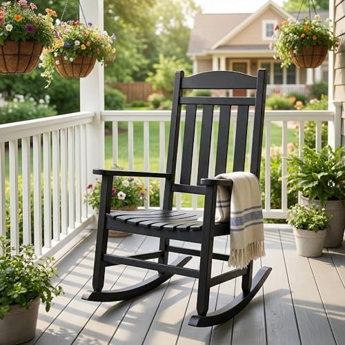 Outdoor Resin Rocking Chair for Adults, All Weather Oversized Porch Rockers for by KFY