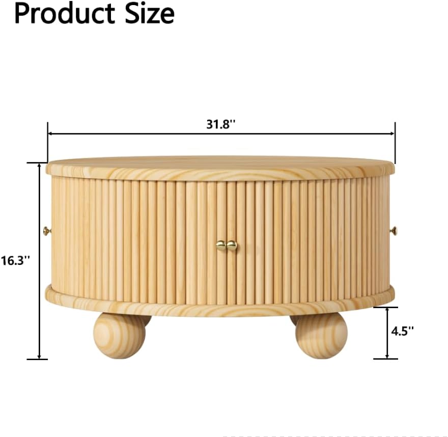 31.8" Coffee Table Round Wood Fluted - Image 2