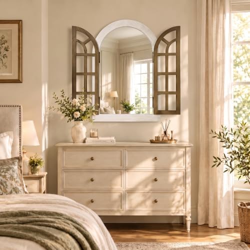 Dorlicecass Natural Wood Arched Wall Decor Window Mirror 24"x36" Single - Image 2