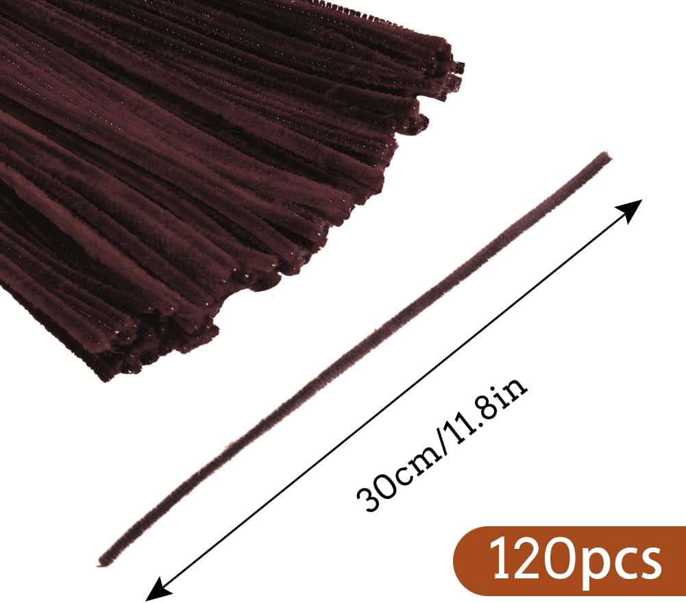 kdafio 120 Pcs Brown Pipe Chenille Stems, Chenille Stems Pipe Cleaners Long Craft Pipe Cleaners Pipe Cleaners for Hair Locs Beginner Creative Crafts Christmas Halloween Decorations